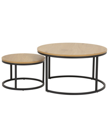 Diivanilauad 2tk SPIRO D50xH33cm, D80xH45cm, tamm, tamme imitatsiooniga melamiinplaat, pulbervärvitud matt must metall