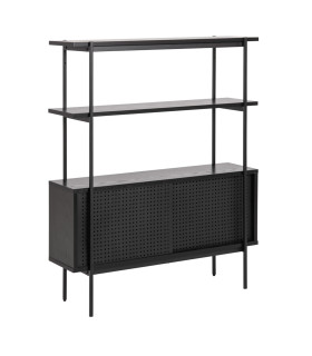 Riiul ANGUS 94x27xH114cm, must, riiulid: must saare melamiin, raam/kapi liuguks: metall