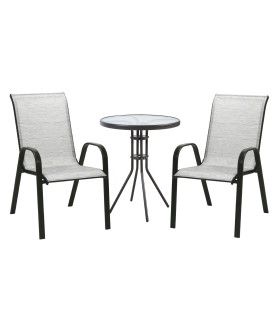 Aiamööblikomplekt DUBLIN laud ja 2 tooli, hõbehall