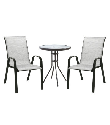 Aiamööblikomplekt DUBLIN laud ja 2 tooli, hõbehall