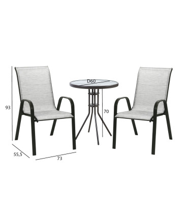 Aiamööblikomplekt DUBLIN laud ja 2 tooli, hõbehall