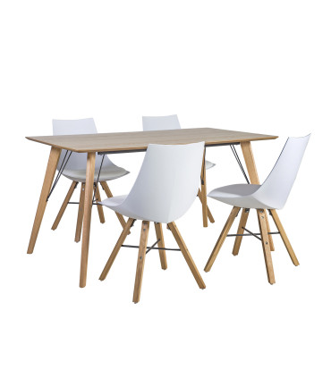 Обеденный комплект HELENA с 4-стульями (37021), 140x80xH74см, cтолешница: шпон дуба МДФ, обработка: лакированный