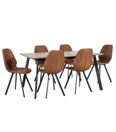 Обеденный комплект HELENA с 6-стульями (20078), 160x90xH75см, cтолешница: шпон дуба МДФ, обработка: лакированный