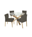 Söögilauakomplekt TURIN 4-tooliga (11329) klaasplaadiga tammepuidust jalgaega laud, kuldpruuni kattega toolid