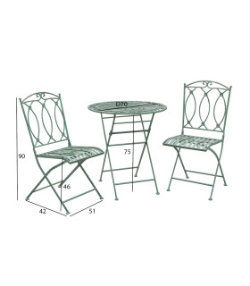 Rõdukomplekt MINT laud ja 2 tooli, antiikroheline