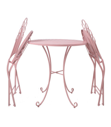 Rõdukomplekt ROSY roosa, laud D70xH75cm, 2 tooli 46x55xH95cm, sepistatud metall