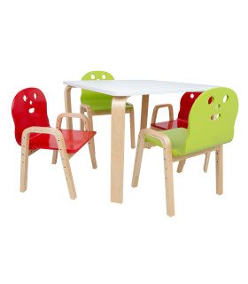 Детский комплект HAPPY стол и 4 стула, белый/красный/зеленый