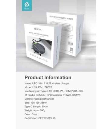 Devia UFO 10in1 HUB wireless charger gray