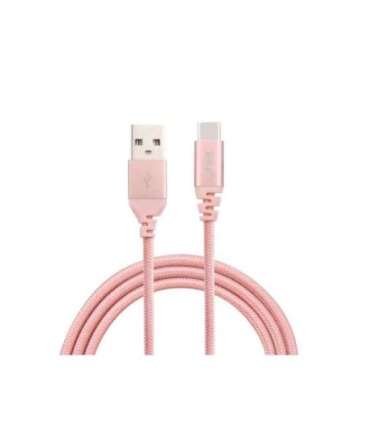 Tellur Data cable, USB to Type-C, made with Kevlar, 3A, 1m rose gold