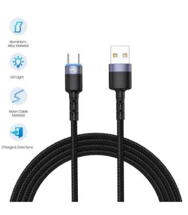 Tellur Data Cable USB to Type-C LED Nylon Braided 1.2m Black