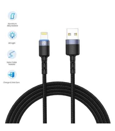 Tellur Data cable USB to Lightning LED, Nylon Braided, 1.2m black