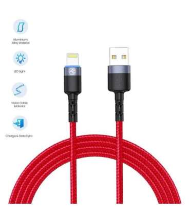 Tellur Data Cable USB to Lightning with LED Light 3A 1.2m Red