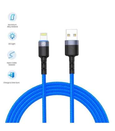 Tellur Data Cable USB to Lightning with LED Light, 3A 1.2m Blue