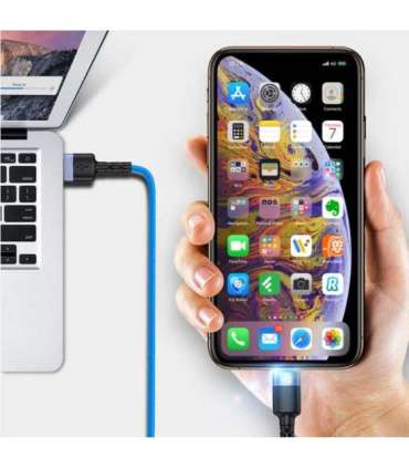 Tellur Data Cable USB to Lightning with LED Light, 3A 1.2m Blue