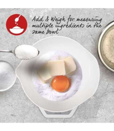 Salter 1024 WHDR14 Digital Kitchen Scales with Dual Pour Mixing Bowl White