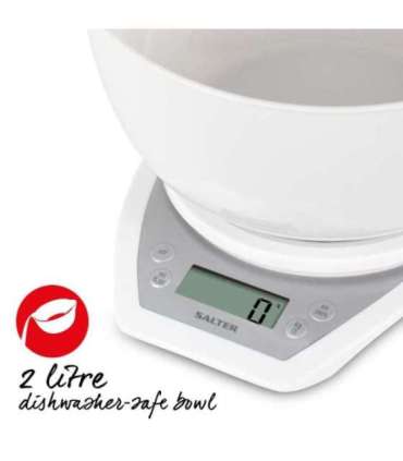Salter 1024 WHDR14 Digital Kitchen Scales with Dual Pour Mixing Bowl White