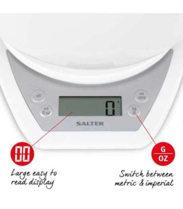 Salter 1024 WHDR14 Digital Kitchen Scales with Dual Pour Mixing Bowl White