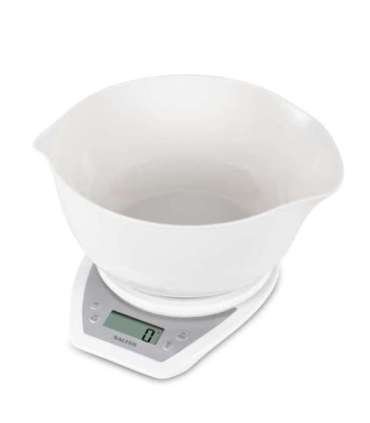 Salter 1024 WHDR14 Digital Kitchen Scales with Dual Pour Mixing Bowl White