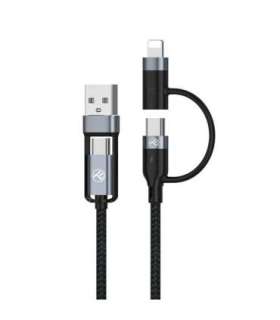 Tellur 4in1 Cable USB/Type-C to Type-C (PD65W)/Lightning (PD20W) 1m Black