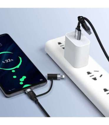 Tellur 4in1 Cable USB/Type-C to Type-C (PD65W)/Lightning (PD20W) 1m Black