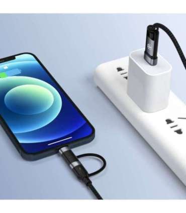 Tellur 4in1 Cable USB/Type-C to Type-C (PD65W)/Lightning (PD20W) 1m Black
