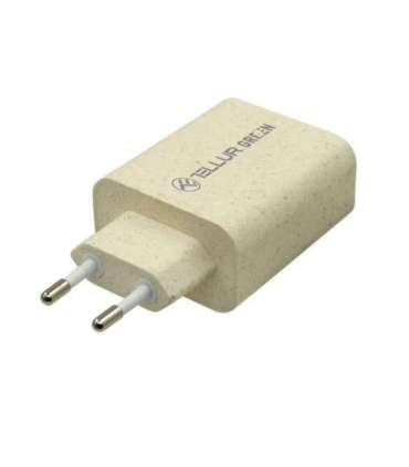 Tellur Green 38W dual port charger Type-C PD20W + USB QC3.0, cream