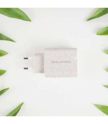 Tellur Green 38W dual port charger Type-C PD20W + USB QC3.0, cream