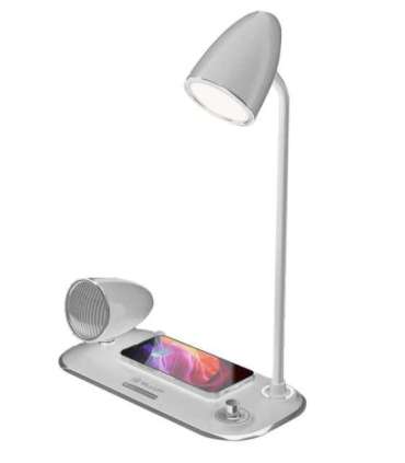 Tellur Nostalgia Wireless Desk Charger, Bluetooth Speaker, Desk Lamp white