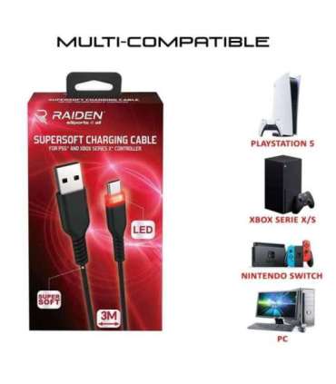 Subsonic Supersoft Charging Cable USB-C for PS5/Xbox/Switch