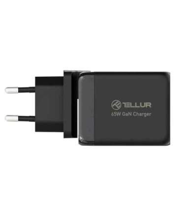 Tellur GaN 65W 3-port wall charger, 2xUSB-C + USB-A, EU,UK,US, black
