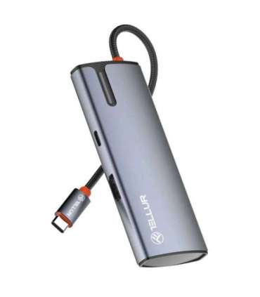 Tellur USB-C hub, PD 3.0 100W, HDMI, 3xUSB 3.0 grey