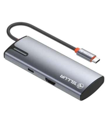 Tellur USB-C hub, PD 3.0 100W, HDMI, 3xUSB 3.0 grey