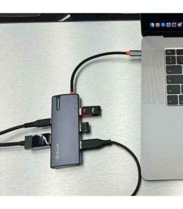 Tellur USB-C hub, PD 3.0 100W, HDMI, 3xUSB 3.0 grey