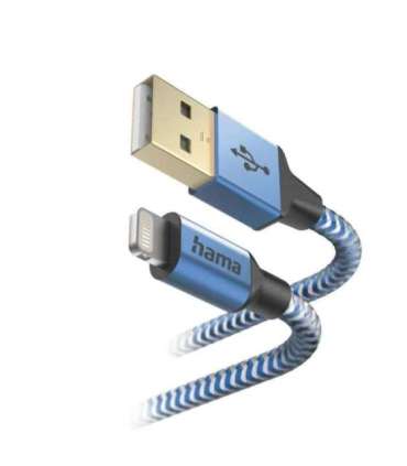 Hama 00201553 Reflective Charging Cable, USB-A - Lightning 1.5m Nylon blue