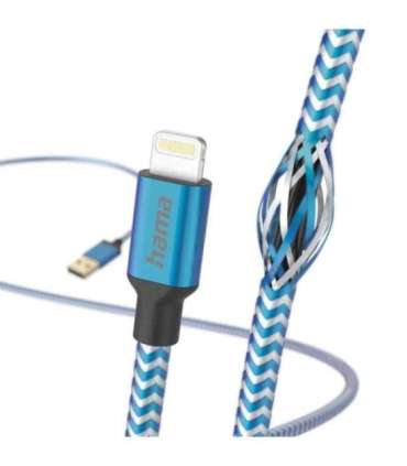 Hama 00201553 Reflective Charging Cable, USB-A - Lightning 1.5m Nylon blue