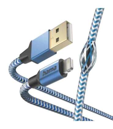Hama 00201553 Reflective Charging Cable, USB-A - Lightning 1.5m Nylon blue