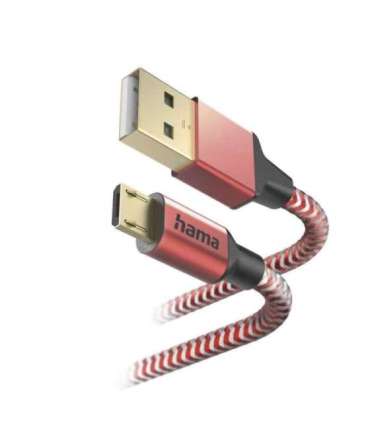 Hama 00201556 Reflective Charging Cable, USB-A - Micro-USB 1.5m Nylon red