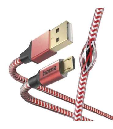 Hama 00201556 Reflective Charging Cable, USB-A - Micro-USB 1.5m Nylon red