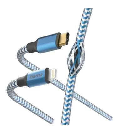 Hama 00201561 Reflective Charging Cable, USB-C - Lightning 1.5m Nylon blue