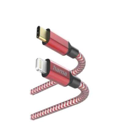 Hama 00201562 Reflective Charging Cable, USB-C - Lightning 1.5m Nylon red