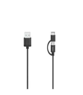 Hama 00200616 Micro-USB Cable, 2 in 1, incl. Adapter to USB-C, USB 2.0, 0.75 m