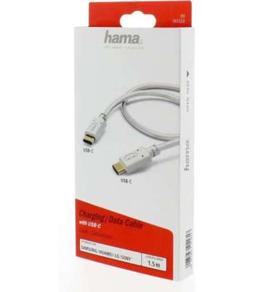 Hama 00183328 Charging/Data Cable, USB Type-C - USB Type-C 1.5m White