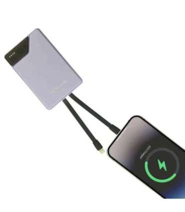 Tellur Power Bank 10000mAh, USB-C + Lightning cables built-in  purple
