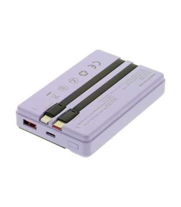 Tellur Power Bank 10000mAh, USB-C + Lightning cables built-in  purple