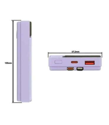 Tellur Power Bank 10000mAh, USB-C + Lightning cables built-in  purple