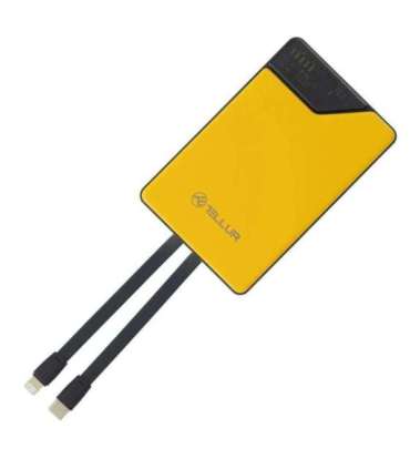 Tellur Power Bank 10000mAh, USB-C + Lightning cables built-in  yellow