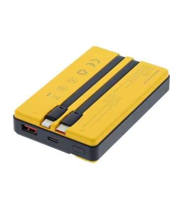 Tellur Power Bank 10000mAh, USB-C + Lightning cables built-in  yellow