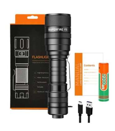 Flashlight Superfire F5, 1100lm, USB