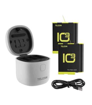 3-slot waterproof charger Allin box Telesin for GoPro Hero 9 / Hero 10 + 2 batteries (GP-BTR-905-GY-B)