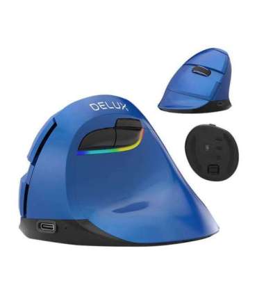 Wireless Vertical Mouse Delux M618Mini BT4.0 + 2.4Ghz 4000DPI RGB (blue)